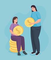 Save money of women holding coins vector design