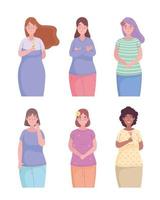 group of six girls friends avatars characters vector