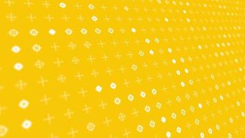 Dynamic animated background with pulsating white circles and crosses on yellow background are changed size with perspective motion. Looping realistic animation. video