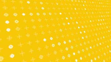 Dynamic animated background with pulsating white circles and crosses on yellow background are changed size with perspective motion. Looping realistic animation. video