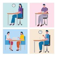 teamwork of five workers coworking office characters vector