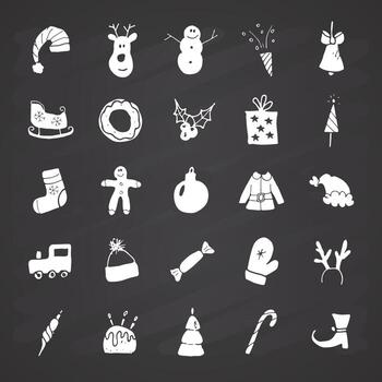 iconos de navidad y año nuevo garabatos dibujados a mano, ilustración vectorial vector