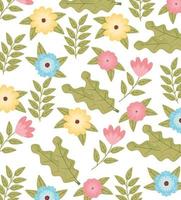flowers colors and leafs garden pattern background vector