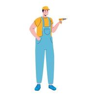 builder constructor man with drill character vector