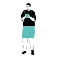 young man using tablet avatar character icon vector