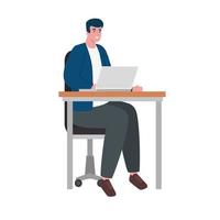 young man seated in the office working in laptop character vector