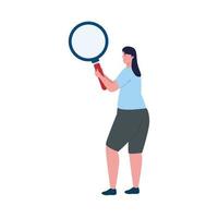 young woman with magnifying glass character vector