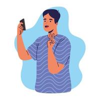 joven con smartphone tomando un selfie vector