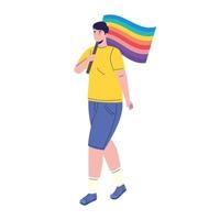 young man with lgtbi flag in pole character vector