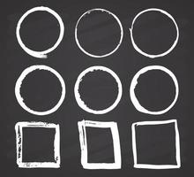 Round Frames and text boxes, grunge textured hand drawn elements set, vector illustration