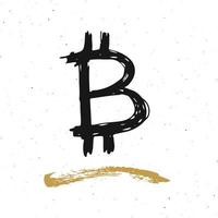 Bitcoin sign icon brush lettering, Grunge calligraphic symbols, vector illustration