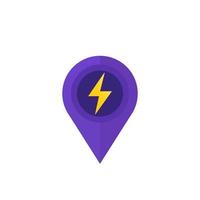 map pointer, location icon with electricity symbol vector