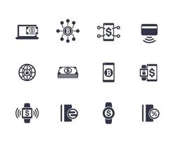 modern payment methods, money transfer, internet banking icons set on white vector