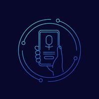 voice assistant app, phone in hand, line vector icon