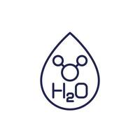 h2o line icon with water drop and molecule vector