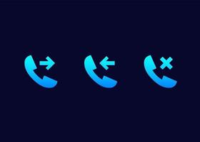 phone call, incoming, outgoing and missed vector icons