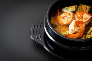 Sour soup made of Tamarind Paste with Shrimps and Vegetable Omelet photo