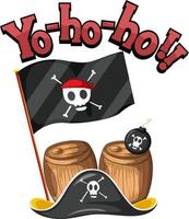 concepto pirata con banner de palabra yo-ho-ho y objetos piratas vector