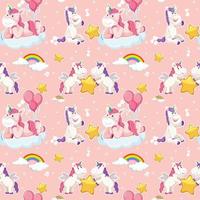 Unicorn seamless pattern with many clouds on pink background vector