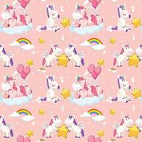 Unicorn seamless pattern with many clouds on pink background vector