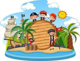 Pirate island with an empty banner isolated on white background vector