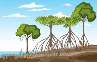 escena de la naturaleza con bosque de manglares en estilo de dibujos animados vector