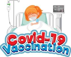 Covid-19 Vaccination font with a girl wearing mask vector