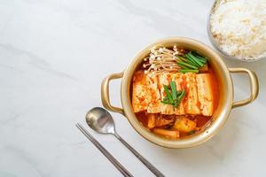 Kimchi Jjigae or Kimchi Soup with Soft Tofu or Korean Kimchi Stew photo