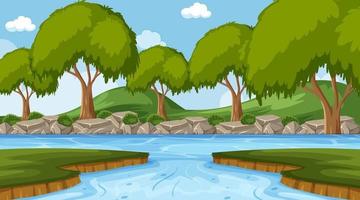 Background scene with river in the forest vector