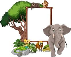 Empty banner with wild animals and rainforest trees on white background vector