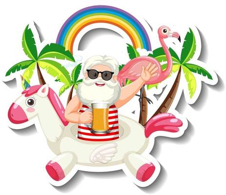 A sticker template with an old man in summer theme