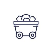 coal minecart, mine wagon line icon vector