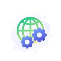 globe and gears icon, vector