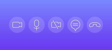 Video call line icons for interface, vector