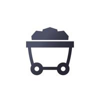 coal minecart, mine wagon icon vector