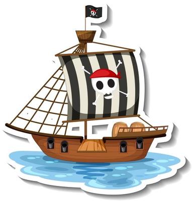 A sticker template with Pirate ship isolated
