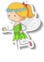 Sticker template with a little fairy cartoon character isolated vector