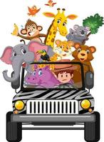 Zoo concept with wild animals in the car isolated on white background vector