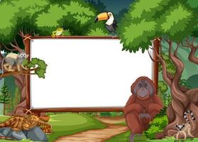 Blank banner in the rainforest scene with wild animals vector