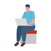 software developer programming in laptop seated in chair vector