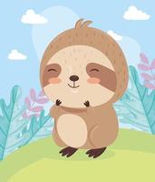 Kawaii sloth bear animal cartoon on landscape vector design