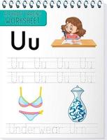 Alphabet tracing worksheet with letter U and u vector