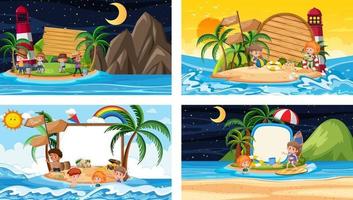 Set of different tropical beach scenes with blank banner vector