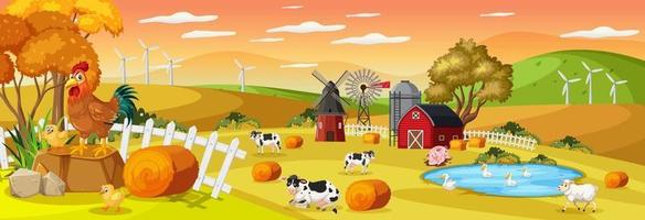 Farm horizontal landscape scene with farm animals vector