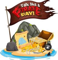 Flag with Talk Like A Pirate Day font on the treasure island vector