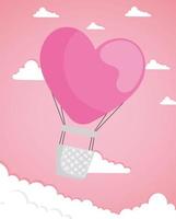 valentines day card with balloon air hot with heart shape vector