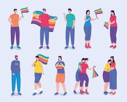 group of twelve persons with lgtbi flags characters vector