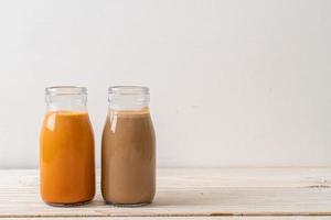Thai milk tea and coffee with milk in bottle