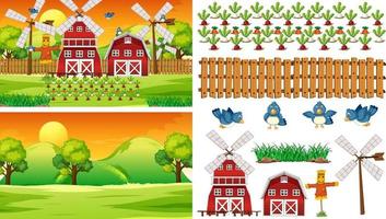 Farm element set isolated with farm scence vector