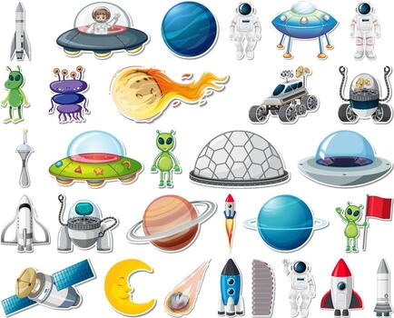 Set of stickers with Solar system objects isolated vector